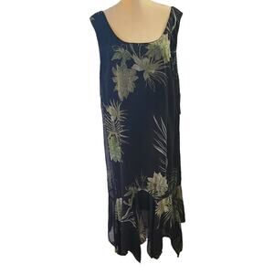 Eva Blue Handkerchief Hem Maxi Black Green Floral Sheer Overlay Tank Plus 22